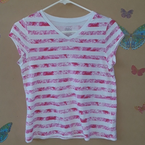 Faded Glory Girls Pink Short Sleeve Basic V-Neck Tee T-Shirt Size XL 14-16
